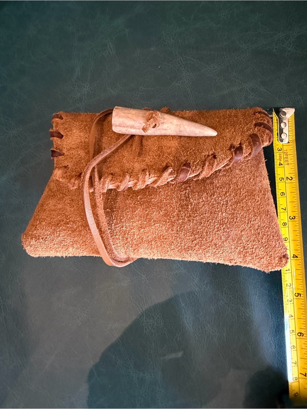 Suede Leather Clutch with Wood Toggle - Picture 3 of 3